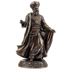 PNG of An intricately detailed bronze figurine of a regal man in traditional attire, embodying artistry and cultural elegance. white or transparent Bg