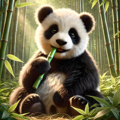 Obraz premium panda eating bamboo