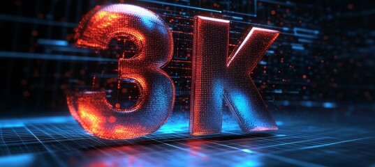 Dazzling Digital Display Glowing 3K Resolution Text Illuminates Futuristic Technology Background