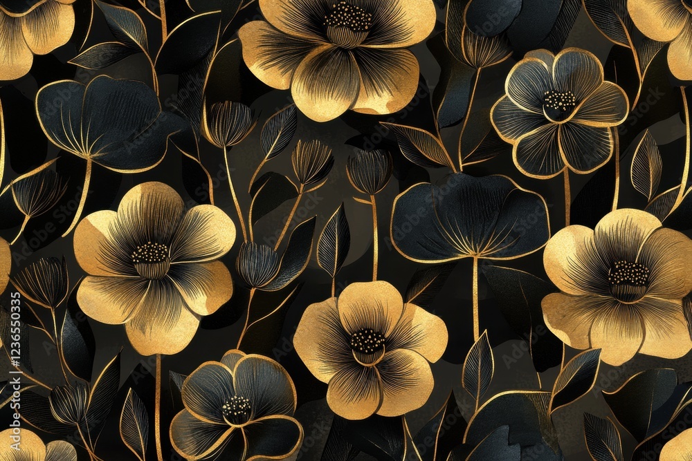 Poster beautiful golden floral pattern on a dark background showcasing artistic design elements and intrica