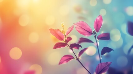 Fototapeta premium Delicate Pink Leaves Branch Soft Bokeh Background