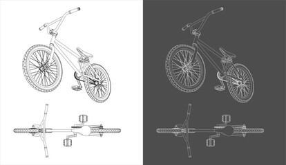 Set of BMX Bicycle Technical Drawing Vector.  All Side Views Isolated on Transparent Background