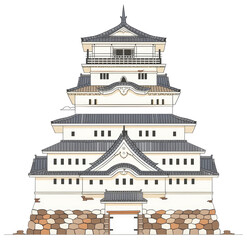 Majestic Japanese Castle Architecture Detailed Illustration