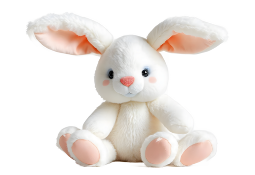 White rabbit watercolor illustration isolated. Children's cute plush toy