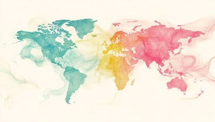 Obraz premium Watercolor World Map, An Artistic Illustration Of Global Connections And Cultural Diversity.