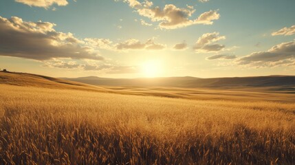 Obraz premium Golden Hour Wheat Field Sunset Landscape Photography