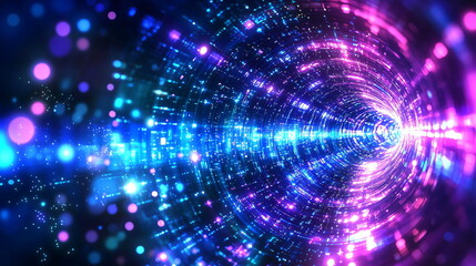 Obraz premium Vibrant abstract background with swirling lights and colorful patterns, creating a sense of motion and depth in a digital universe filled with glowing particles.