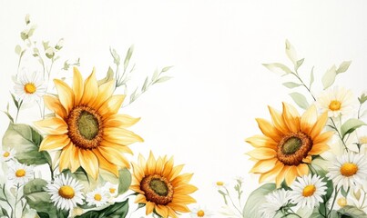 Joyful watercolor sunflowers and daisies cheerful floral arrangement
