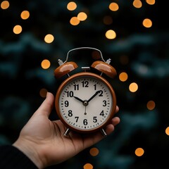 Vintage Alarm Clock with Warm Bokeh Lights