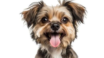 Happy dog panting and sticking out tongue on transparent background