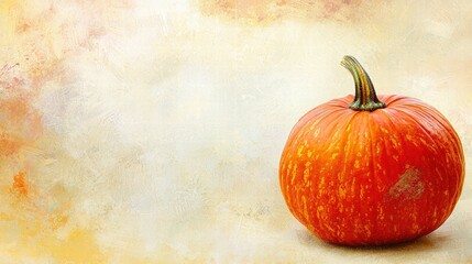 Vibrant orange pumpkin on soft yellow background with text space