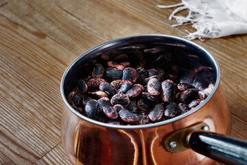 Bunch of dried beans in pan