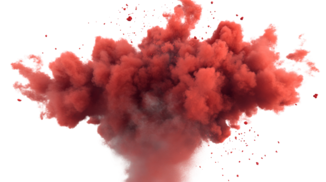 Red smoke is exploding on a transparent background