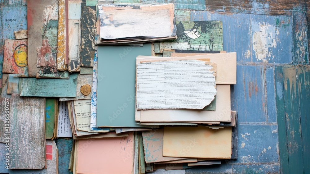 Poster Collection of textured materials showcasing various colors and textures arranged on a flat surface for artistic and creative purposes