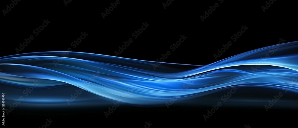 Sticker Abstract Blue Waves Flowing Dark Background