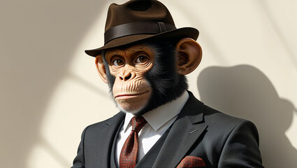 Chimpanzee in Suit and Fedora Hat Digital Art