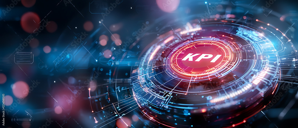 Poster kpi tracking system digital workspace data visualization technological environment futuristic viewpo