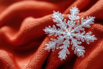 Crystal Snowflake on Red Fabric Winter Holiday Decoration