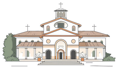 Obraz premium A Classic Style Church Building Illustration