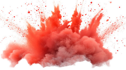 Red powder explosion creating colorful smoke cloud with transparent background