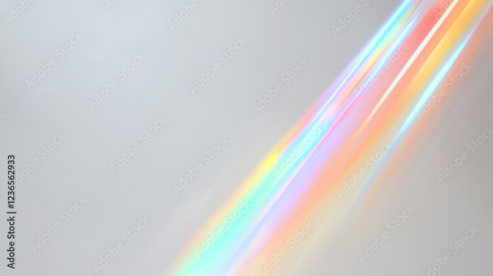 Fototapete a stunning colorful light spectrum, resembling a rainbow, gracefully arching across a plain light gr