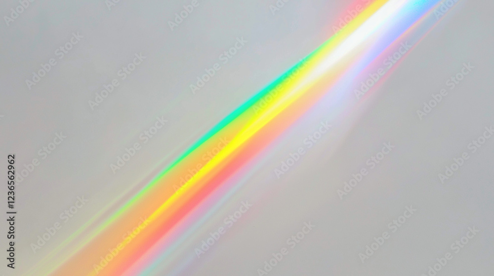 Fototapete a stunning colorful light spectrum, resembling a rainbow, gracefully arching across a plain light gr