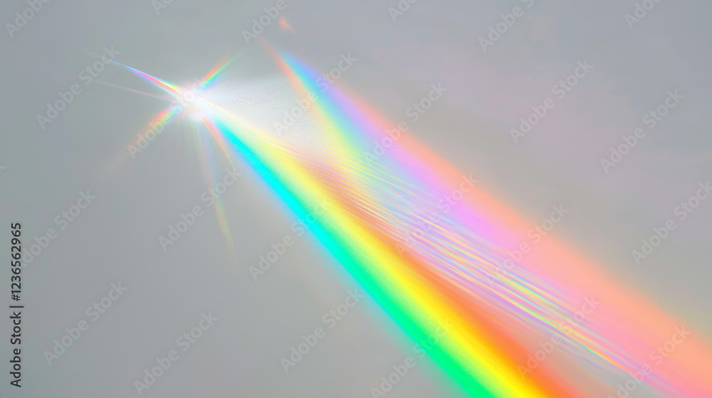 Fototapete a stunning colorful light spectrum, resembling a rainbow, gracefully arching across a plain light gr