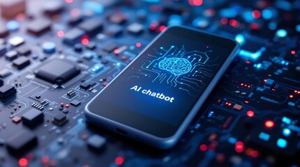 AI Chatbot Displayed on Black Smartphone Screen, Representing Automation for Support Centers and AI-Driven Communication