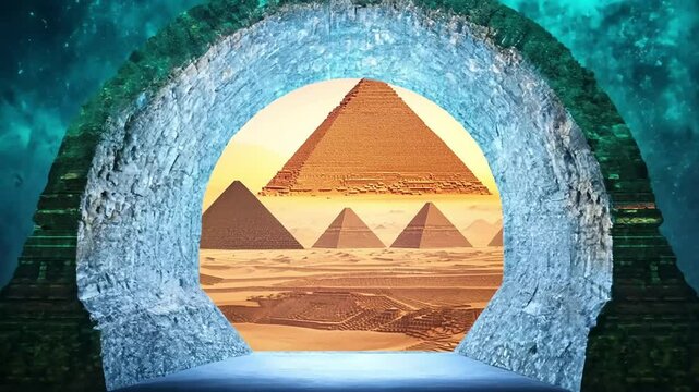 Portal to Ancient Pyramids Sci-fi Landscape Background