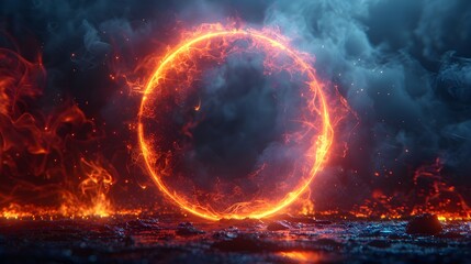 Fiery Cosmic Portal Dramatic Glowing Circle Ignites Apocalyptic Backdrop
