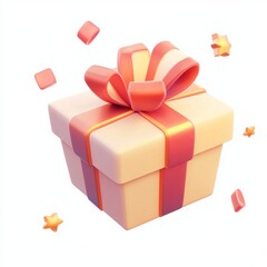 Obraz premium Vibrant gift box with ribbon and floating decorations on light background