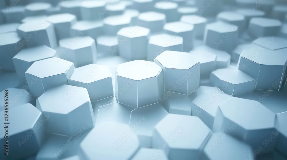 Poster Abstract 3D rendering of a field of light blue hexagons, creating a textured, geometric pattern.
