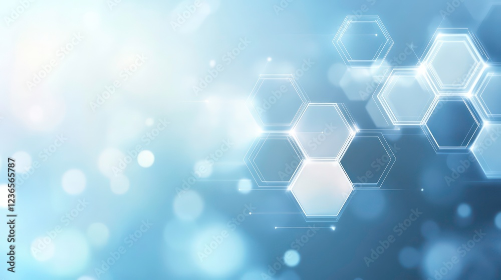 Leinwandbilder abstract blue hexagon pattern background with bokeh lights.