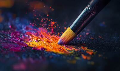 Vibrant brush strokes in abstract art studio photography creative space close-up artistic expression