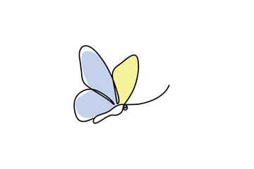 One continuous line drawing of butterfly signs. Minimal flying colorful butterfly line art. The beautiful animal linear clipart in editable outline. 