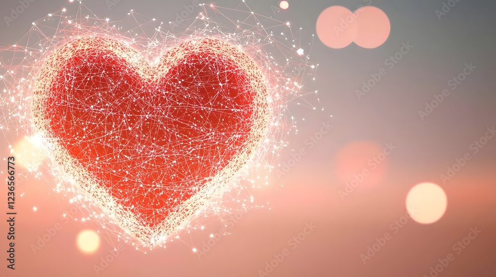 Aufkleber Radiant red heart emblem with glowing abstract curves and dynamic motion symbolizing the warmth passion and wellness of love and romance  Elegant