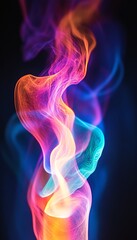 Obraz premium Abstract Digital Light Trails, Vibrant Neon Purple, Yellow, and Green Gradient, Ethereal Streams