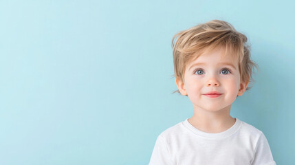 Fototapeta premium cheerful child with playful expression against light blue background