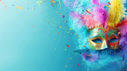 Vibrant Carnival Mask With Colorful Feathers