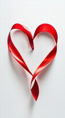 Intertwined red ribbons forming heart on white background