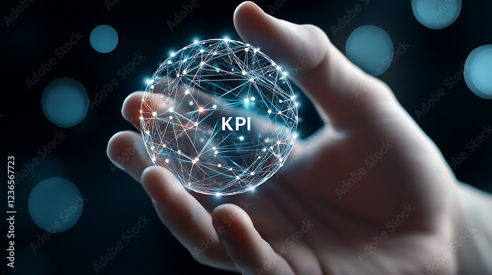 Poster measuring performance metrics business environment data visualization digital space close-up view kp
