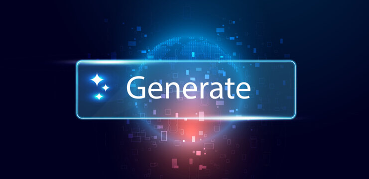 Generate AI button glowing light with technology blue background vector editable