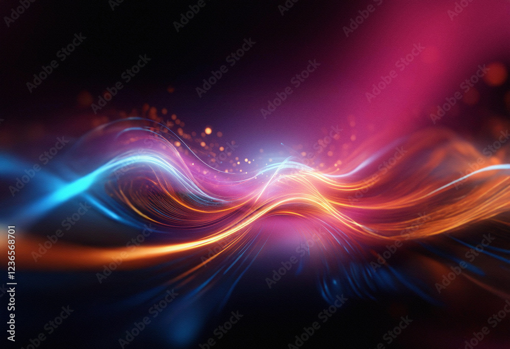 Aufkleber abstract sci-fi background featuring a double exposure effect. glowing waves of vibrant orange, blue