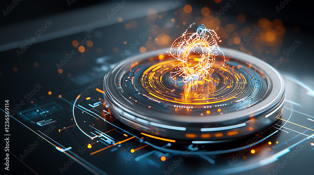 Poster visualizing digital innovation futuristic data interface high-tech environment 3d graphics close-up 