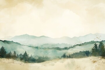 A watercolor painting of a serene countryside, soft brush strokes and pastel hues