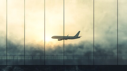Airplane Silhouette Landing at Sunset