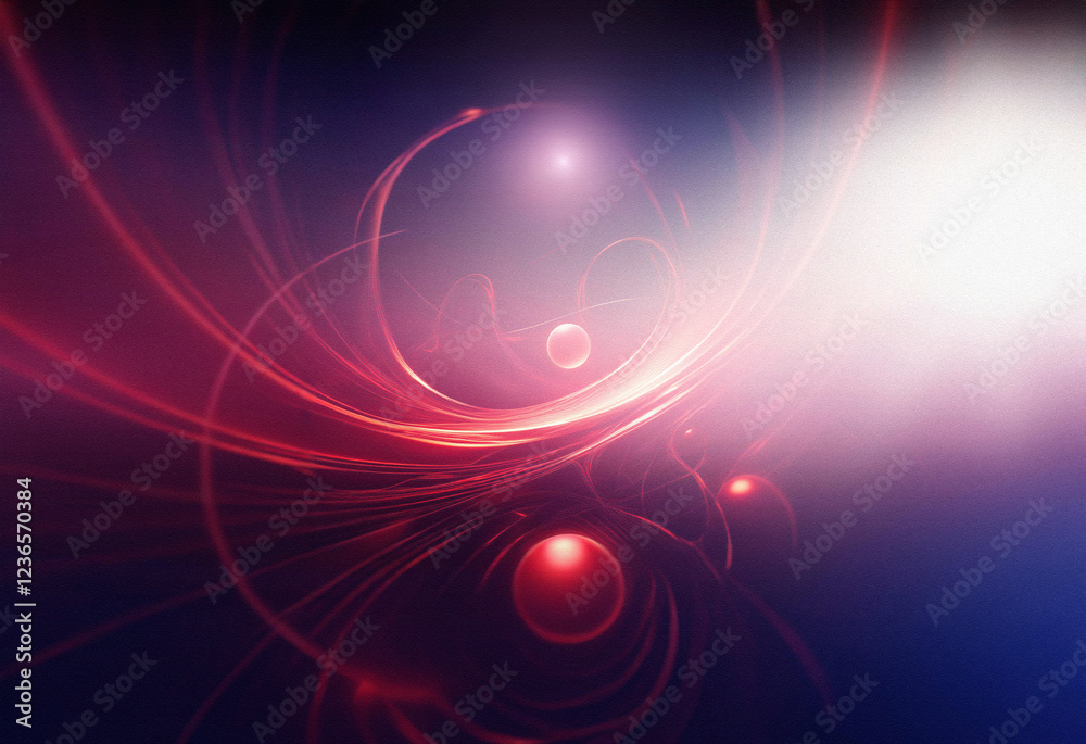 Poster abstract sci-fi double exposure background. glowing red lines and orbs swirl in a cosmic dance again