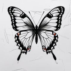 Butterfly art black and white flat design simple line hand drawing on plain white background