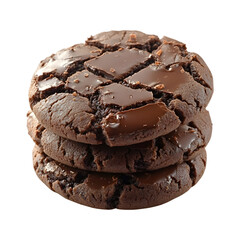 Double Chocolate Cookies Stack with Chocolate Drizzle Isolated on Transparent Background