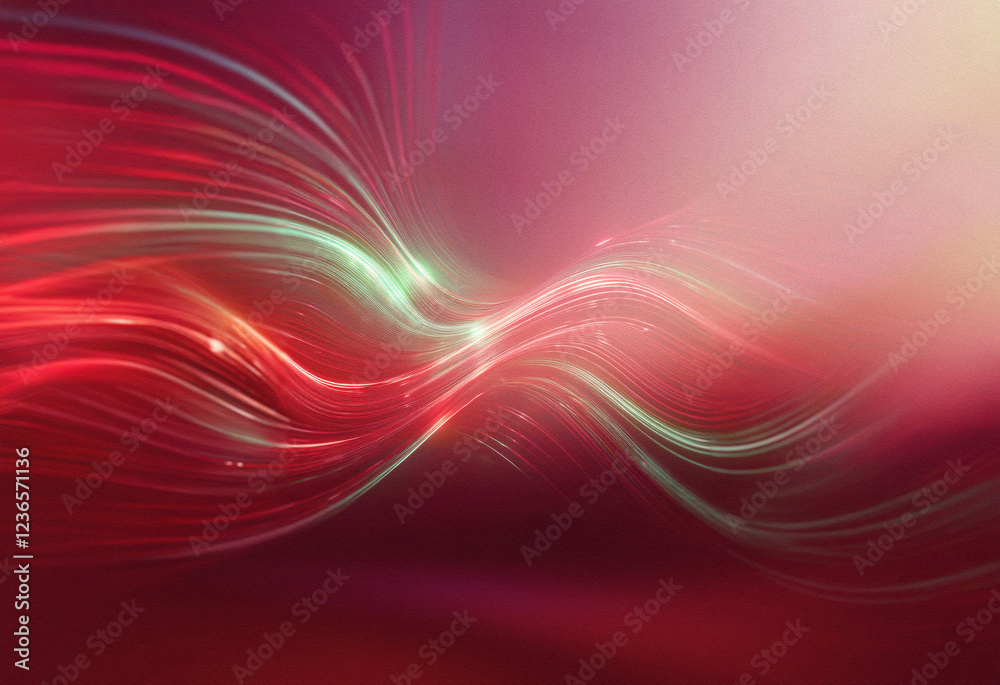 Poster Abstract sci-fi background featuring a double exposure effect.  Intertwined, glowing red and teal lines create a dynamic, wavy pattern.  The image evokes a sense of movement and energy.